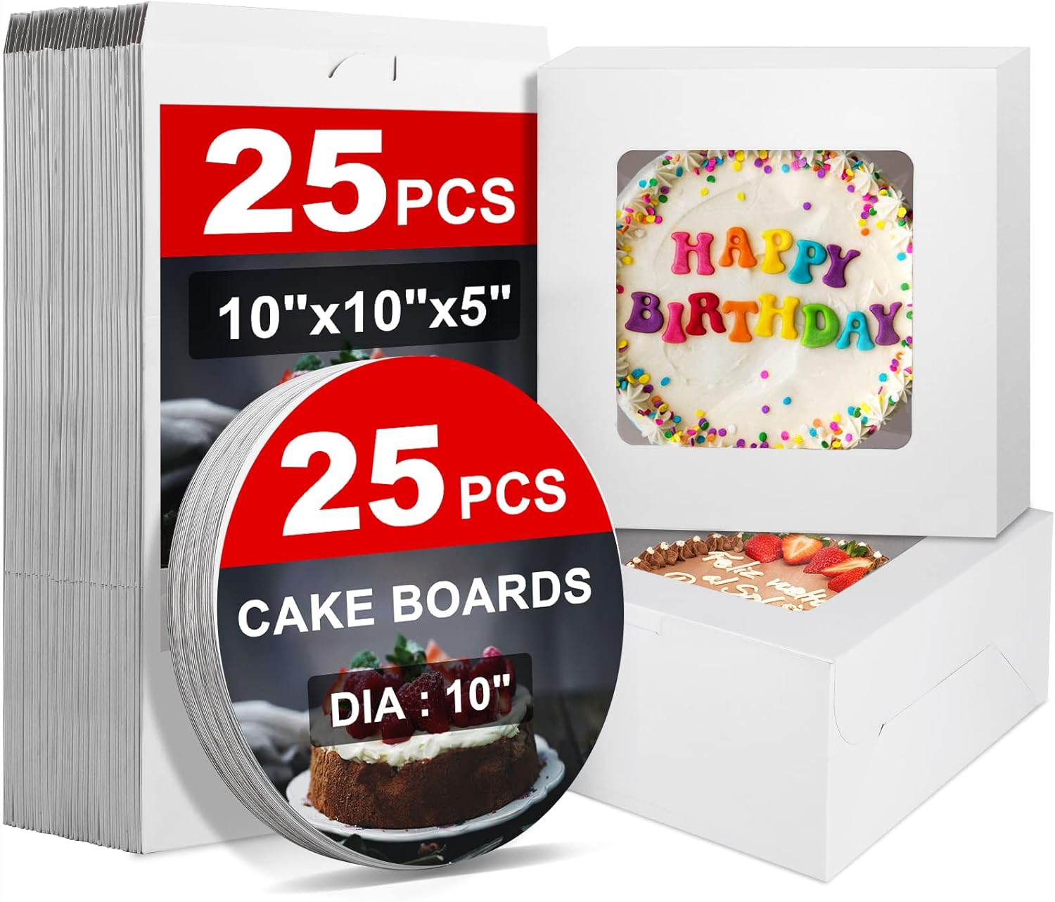 ZENOWICK Cake Boxes Set (50 Pcs, 25 Boxes & 25 Boards
