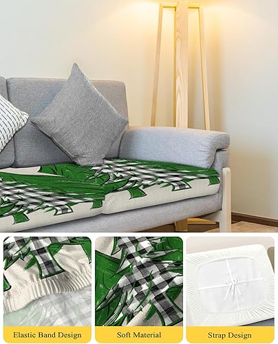 Miniatura 4 de Fundas de cojín para sofá de árbol de Navidad, funda elástica para sofá con parte inferior elástica, diseño rústico a cuadros negros y blancos,