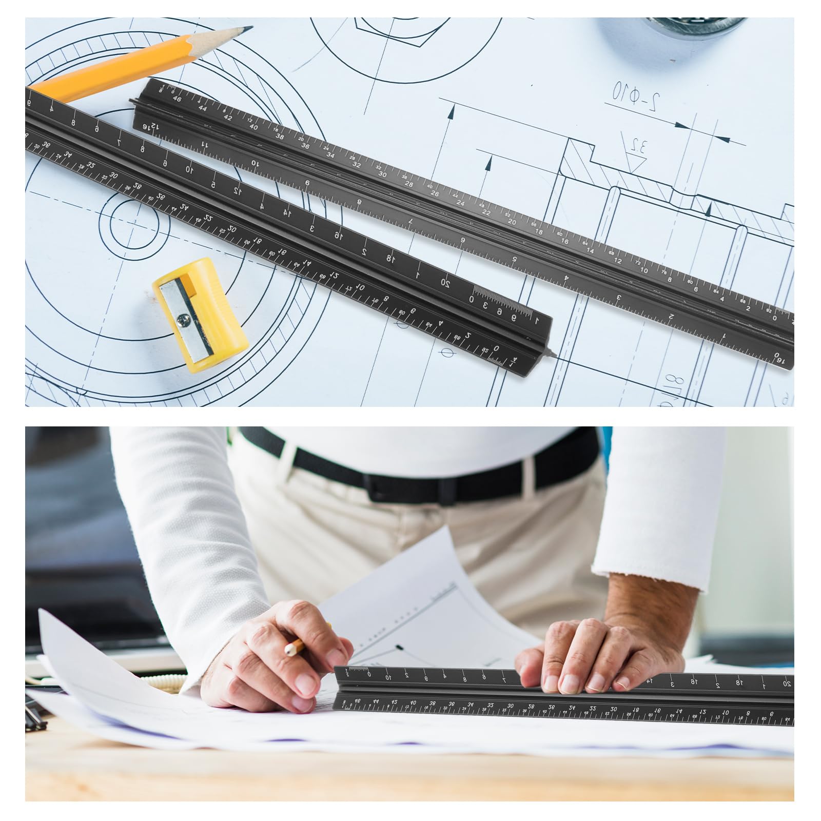 10 righelli per architettura da 30,5 cm, per architetti, ingegneri, ingegneri, triangolari, in lega di alluminio, strumenti di misurazione per architetti, ingegneri, disegnatori, artisti (nero)