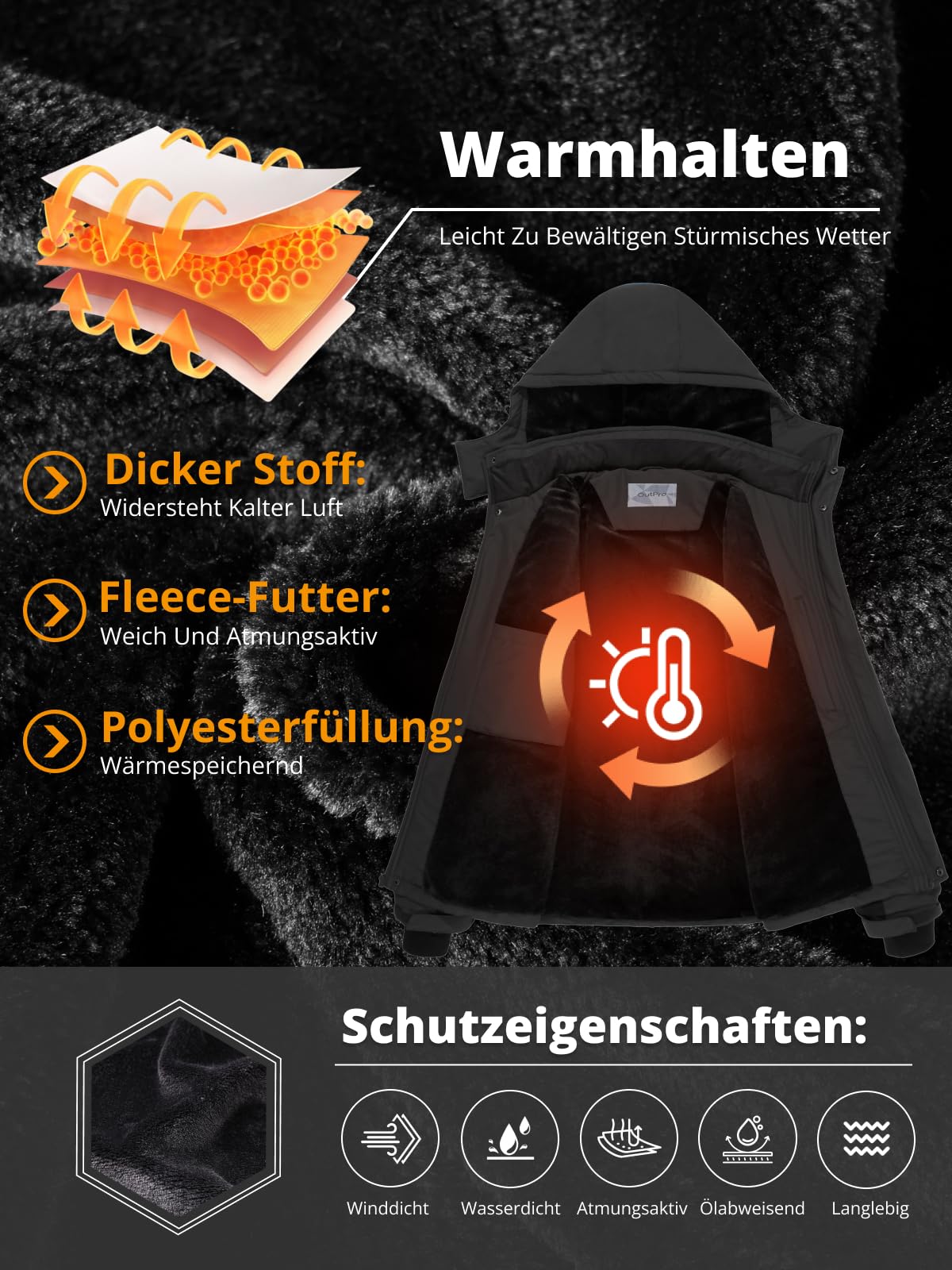OutPro Herren Skijacke Winterjacke Wasserdicht Winddicht Funktionsjacke Outdoor