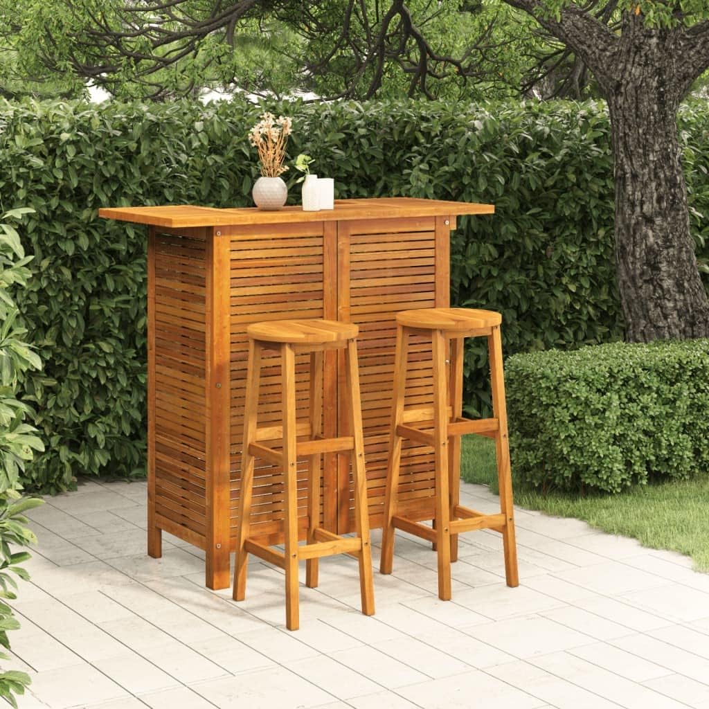 3 Piece Patio Bar Set,Balcony Bar,Backyard Furniture,Outdoor Bar Set,Conversation Furniture,High Foot Bar,Perfect for Patio, Garden, Porch,Family Room,Sitting Area, Solid Wood Acacia