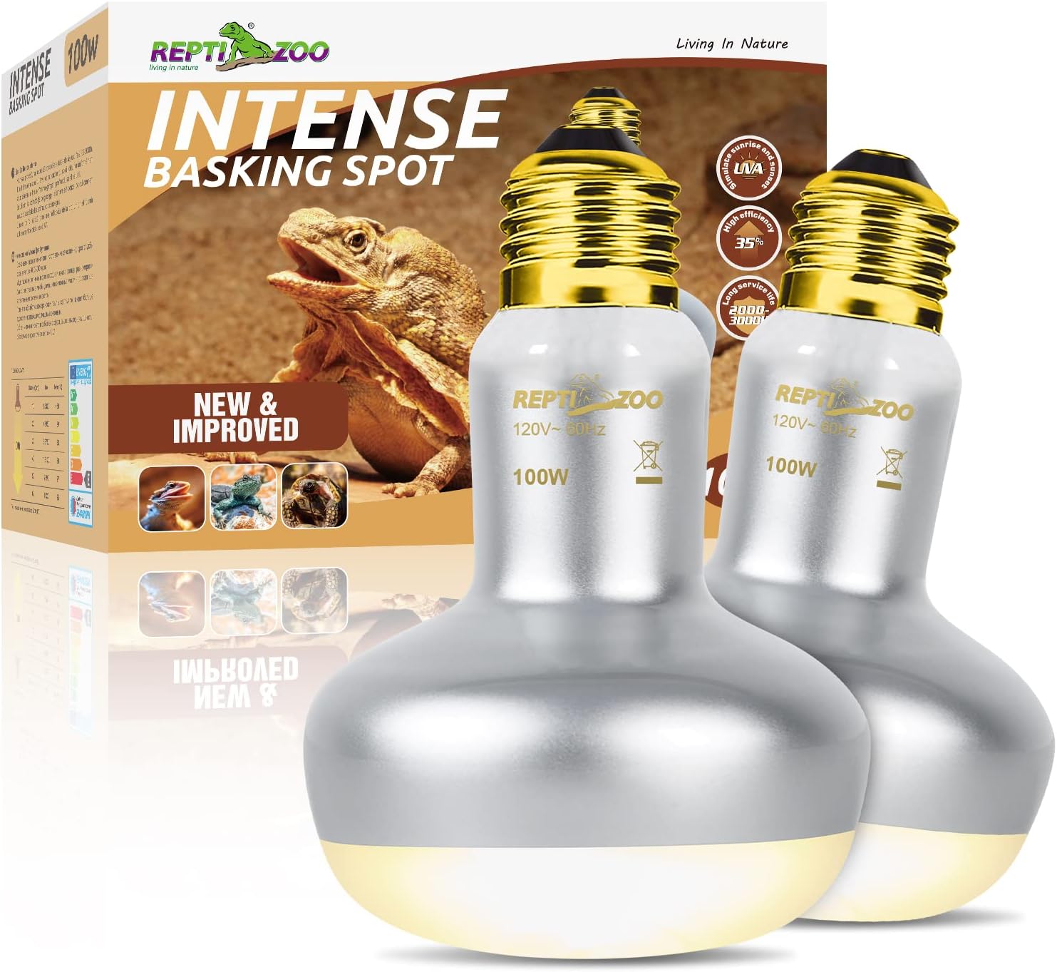2 Pack Heat Lamp 100W, Intense Basking Spot Simulated Natural Sunlight Heating Lamp Bulb, Heat Emitter UVA Heat Lamp Bulb for Reptile Chickens Pet Brooder