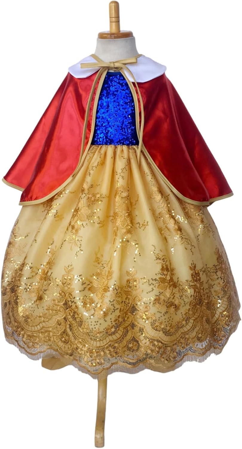 Blue Mini Sequin Keyhole Gold Embroidery Snow White Inspired Halloween Costume Dress Junior