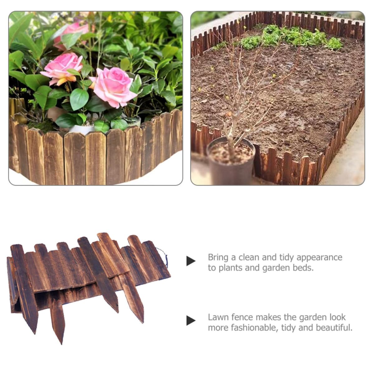 Steccato Decorazione Naturale in Legno Staccionata Antitarlo Color Caffè, Flessibile e Resistente per Protezione Massima di Piante e Prato per Aiuole da Giardino per Casa