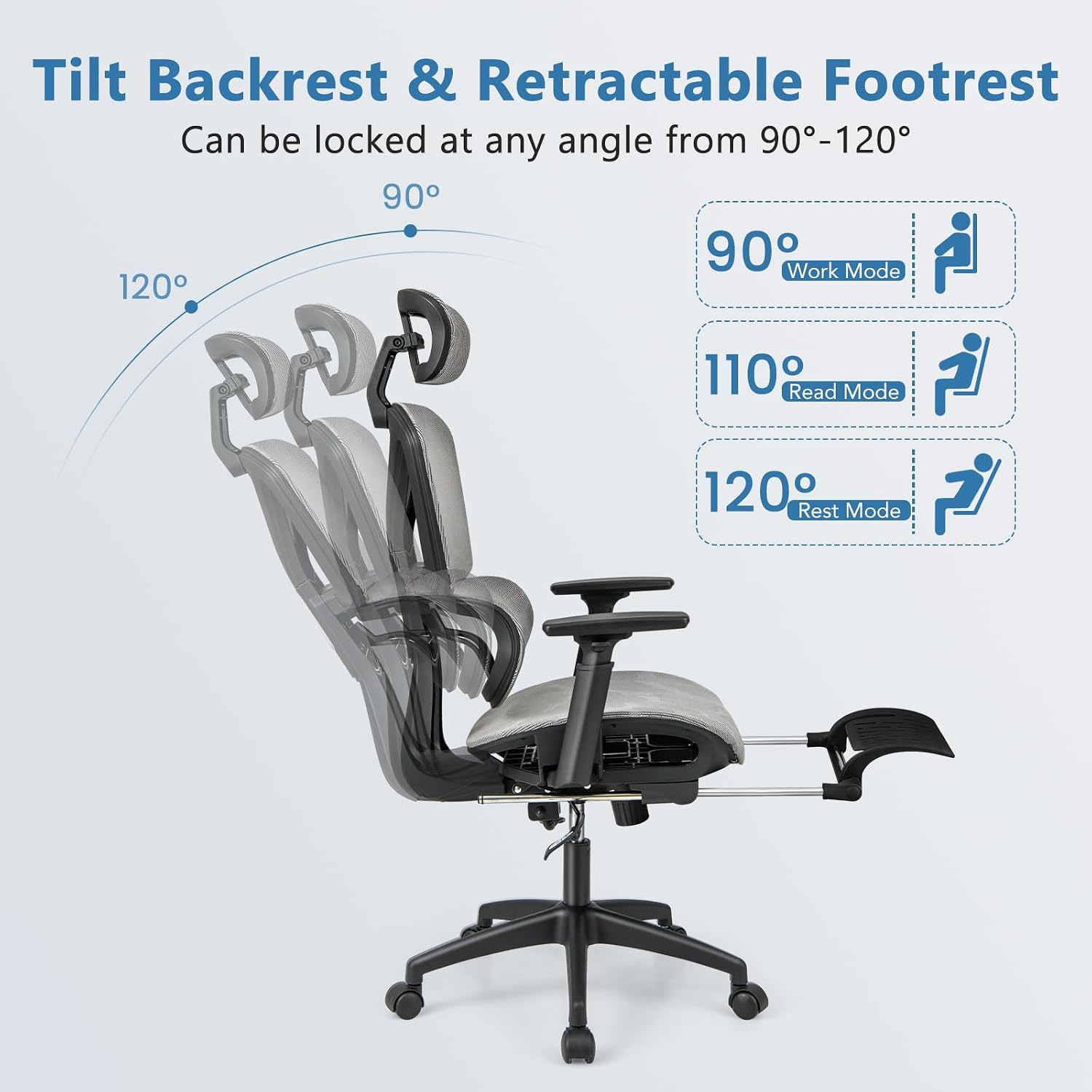 POWERSTONE Ergonomic Mesh Office Chair with Adjustable Lumbar Support, High Back & Adjustable 3D Armrests, Big and Tall Mesh Chair with 2D Headrest, BIFMA Certified Gas Bar, Footrest
