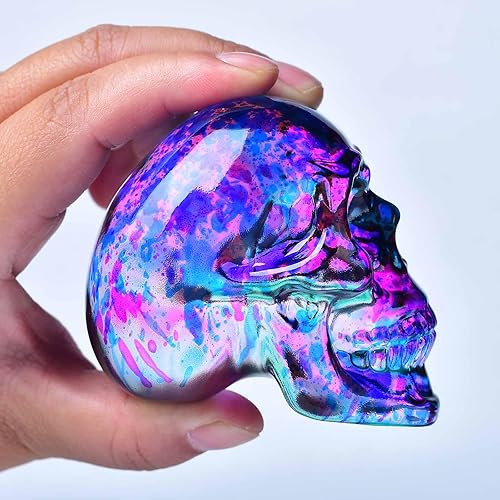 Miniatura 5 de Estatuas de cabeza de calavera de cristal, figuras de calavera K9, piedras preciosas de calavera de cristal, decoración de Halloween, regalos para