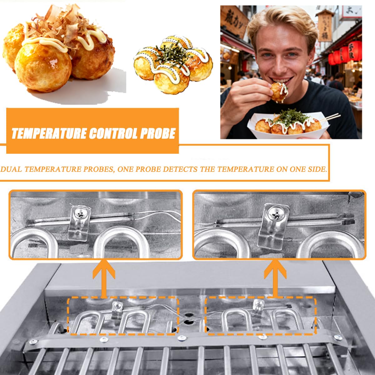 Elektryczny opiekacz do takoyaki, 28/56 otworów, powłoka nieprzywierająca, stal nierdzewna, regulacja temperatury 0-300°C, łatwy w czyszczeniu, idealny do domu, restauracji (A)