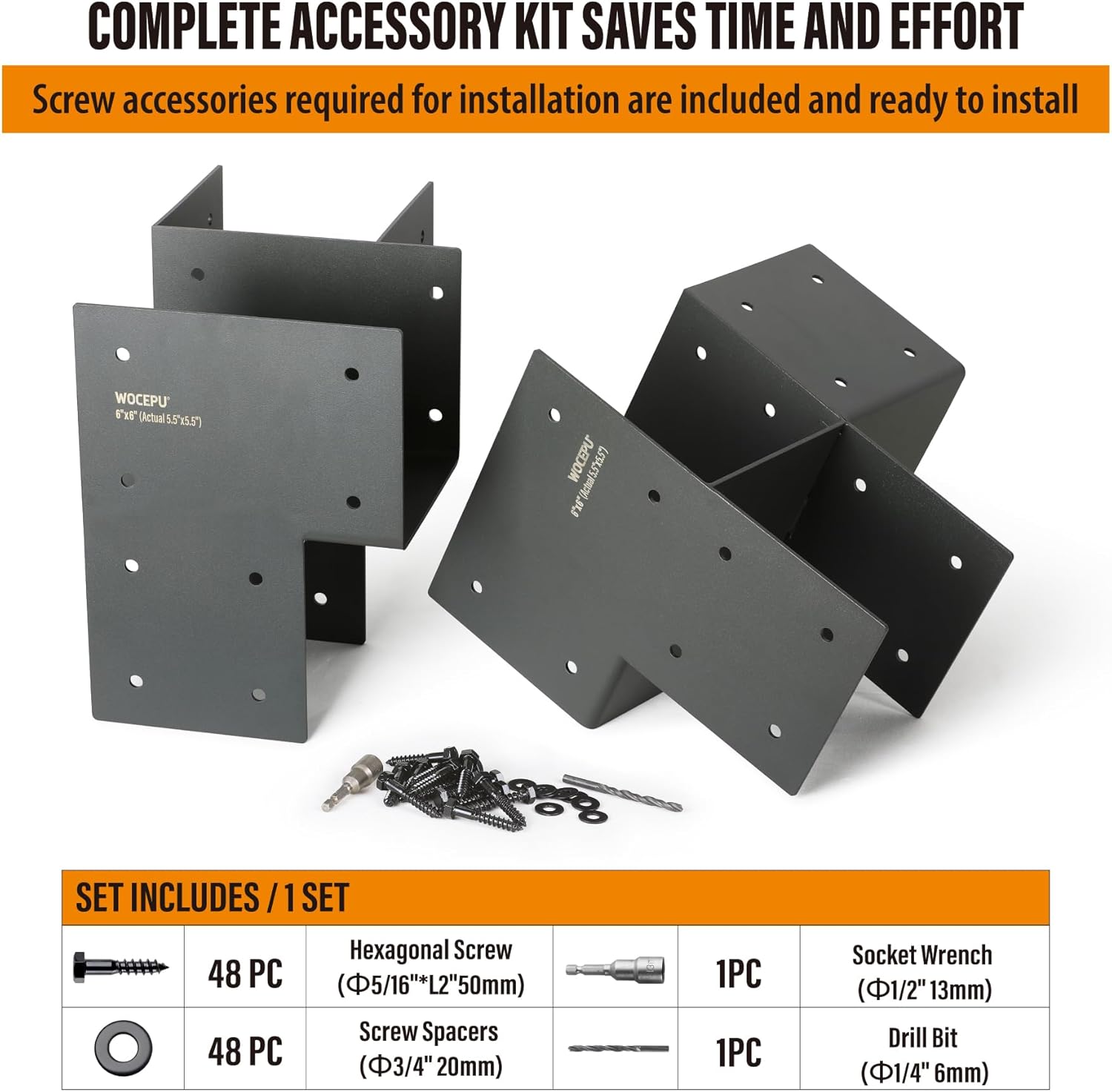 4 Pack Heavy Duty 6x6 (Actual 5.5"x5.5") Stainless Steel Corner Post Caps Tie Bracket , Fit Connecting Wood Gazebo, Deck Patio Post and Wood Beams Bracket (Dark Ggray)