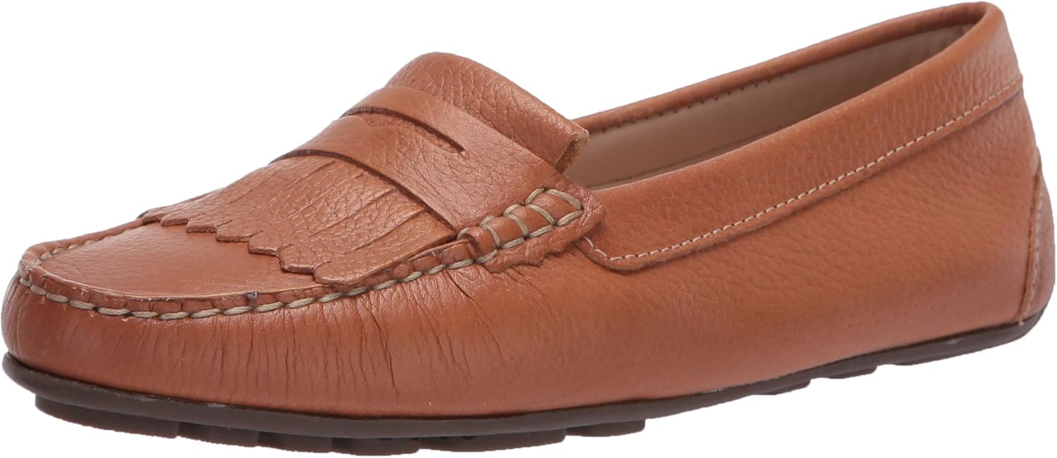 Driver Club USA Women's Leather Made in Brazil Kilt Detail Driver Moc Loafer, tan Grainy, 5 M US