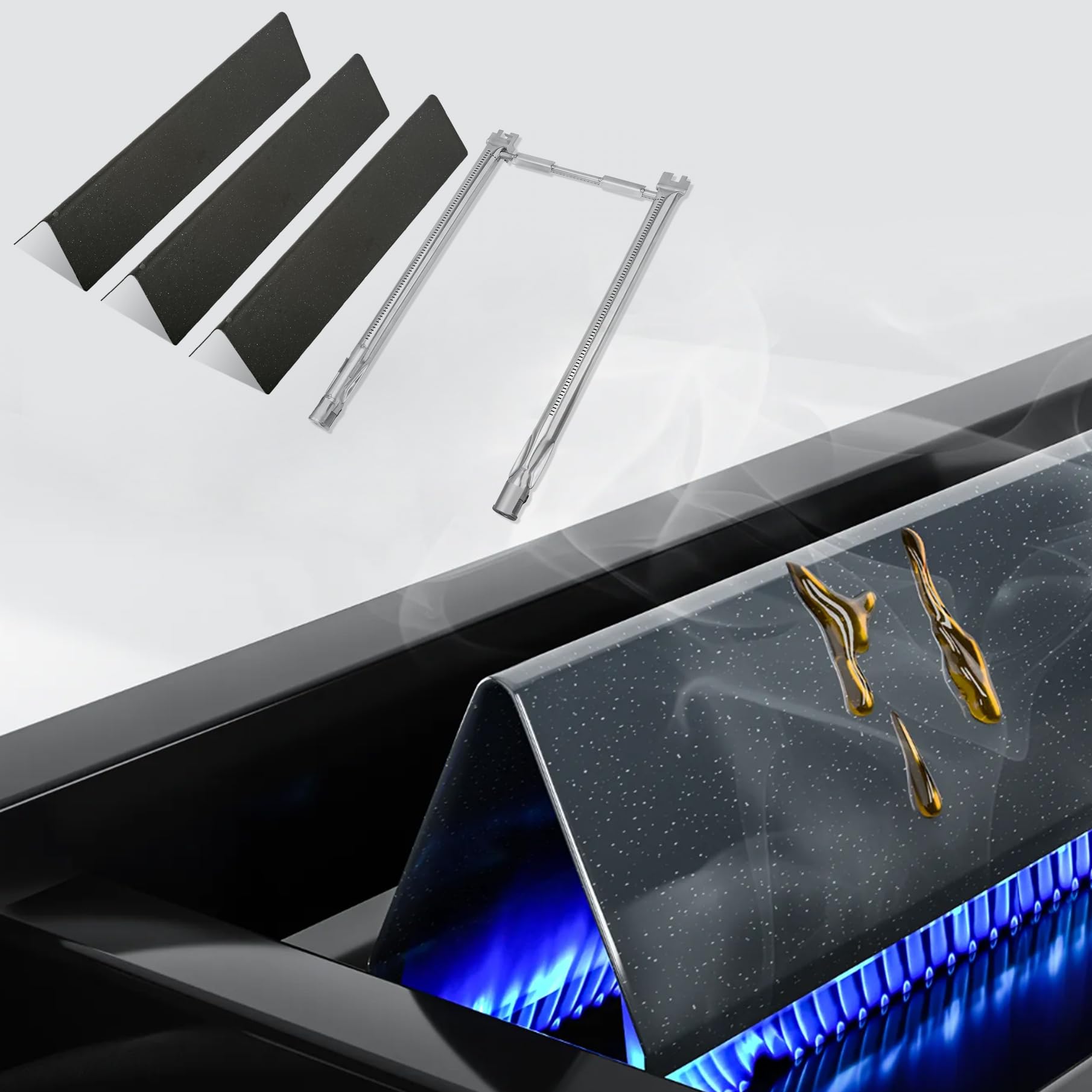 Grill Replacement Parts for Weber Spirit, 7635 Flavorizer Bars 15.3 Inch Flavorizer Barsand 69785 Burner for Weber Spirit I & II 200 with Front Control, Spirit E210, E220, S210, S220