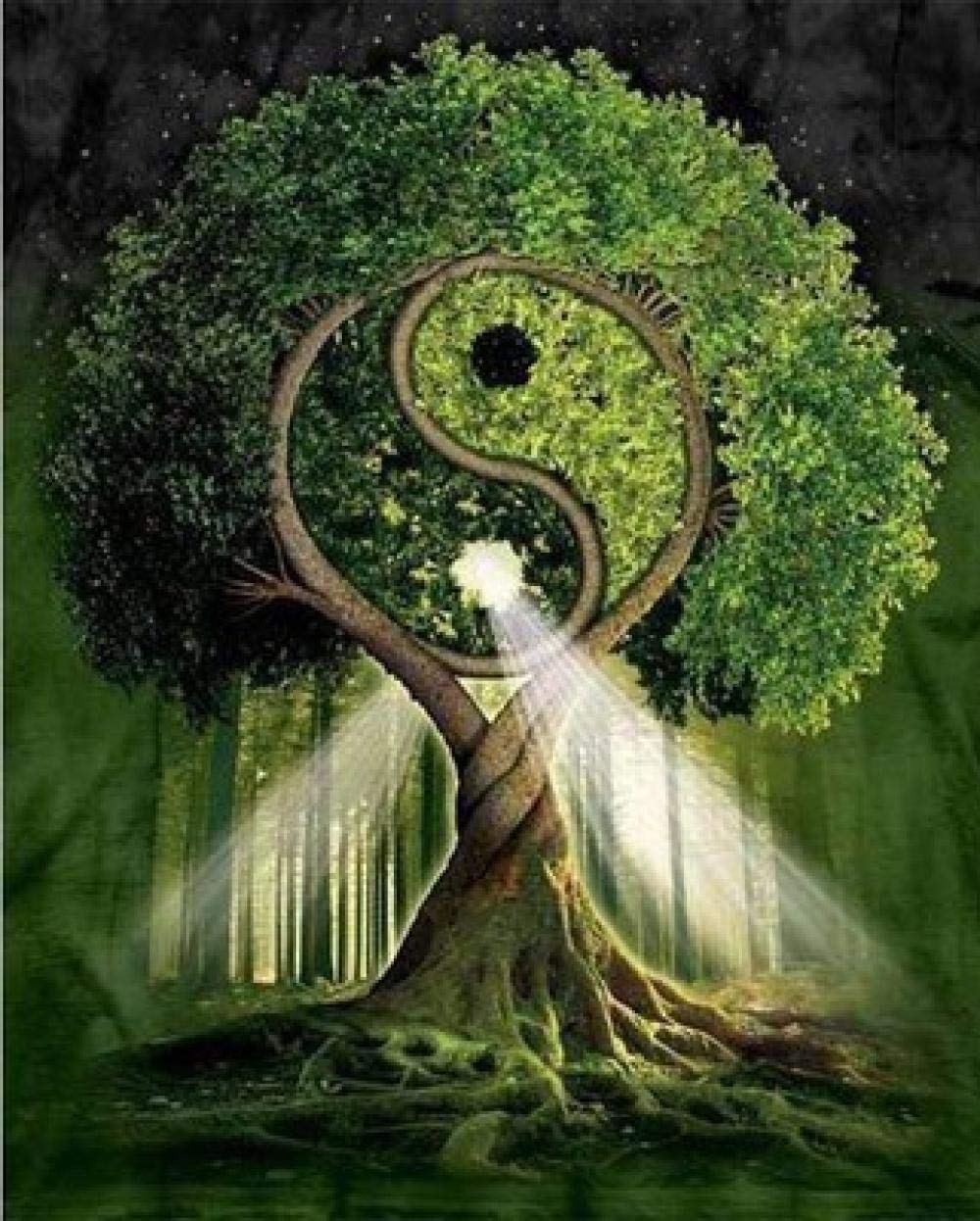 Peinture diamant zen arbre vert Taiji 60x85 pour loisir créatif relaxant