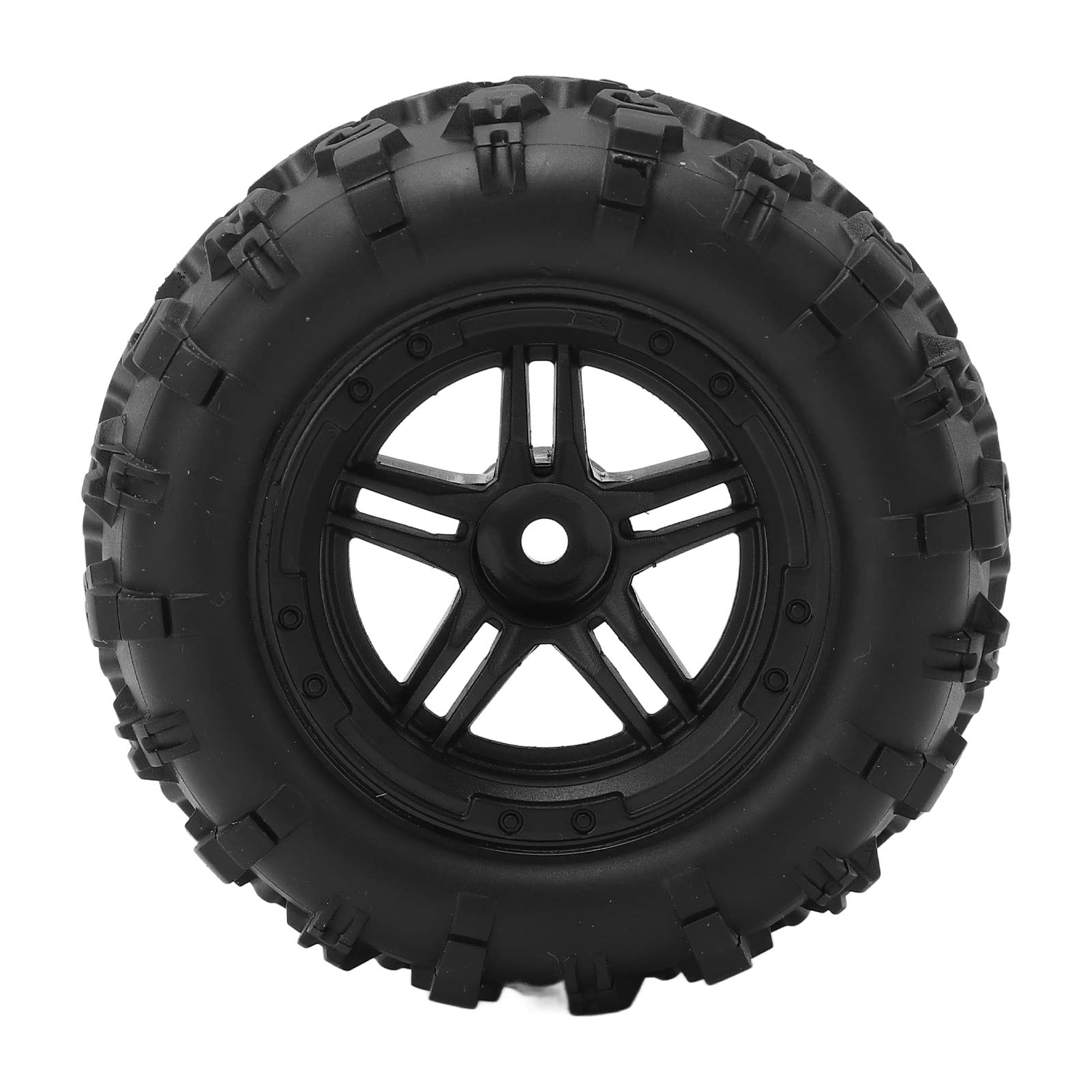 Pasamer Lot 2 Pneus RC 1/16 – Caoutchouc + Jante Plastique Noir – Bonne Adhérence – Pour Véhicule Tout-Terrain