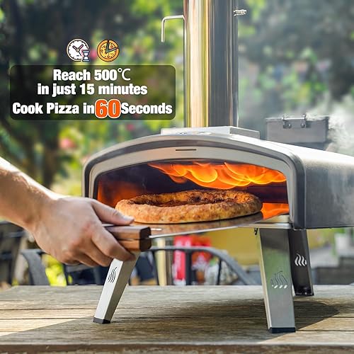 Miniatura 4 de Mimiuo Horno de pizza al aire libre Horno de pizza de pellets de 12 pulgadas con piedra cuadrada para pizza, estufa de pizza portátil de 12 pulgadas
