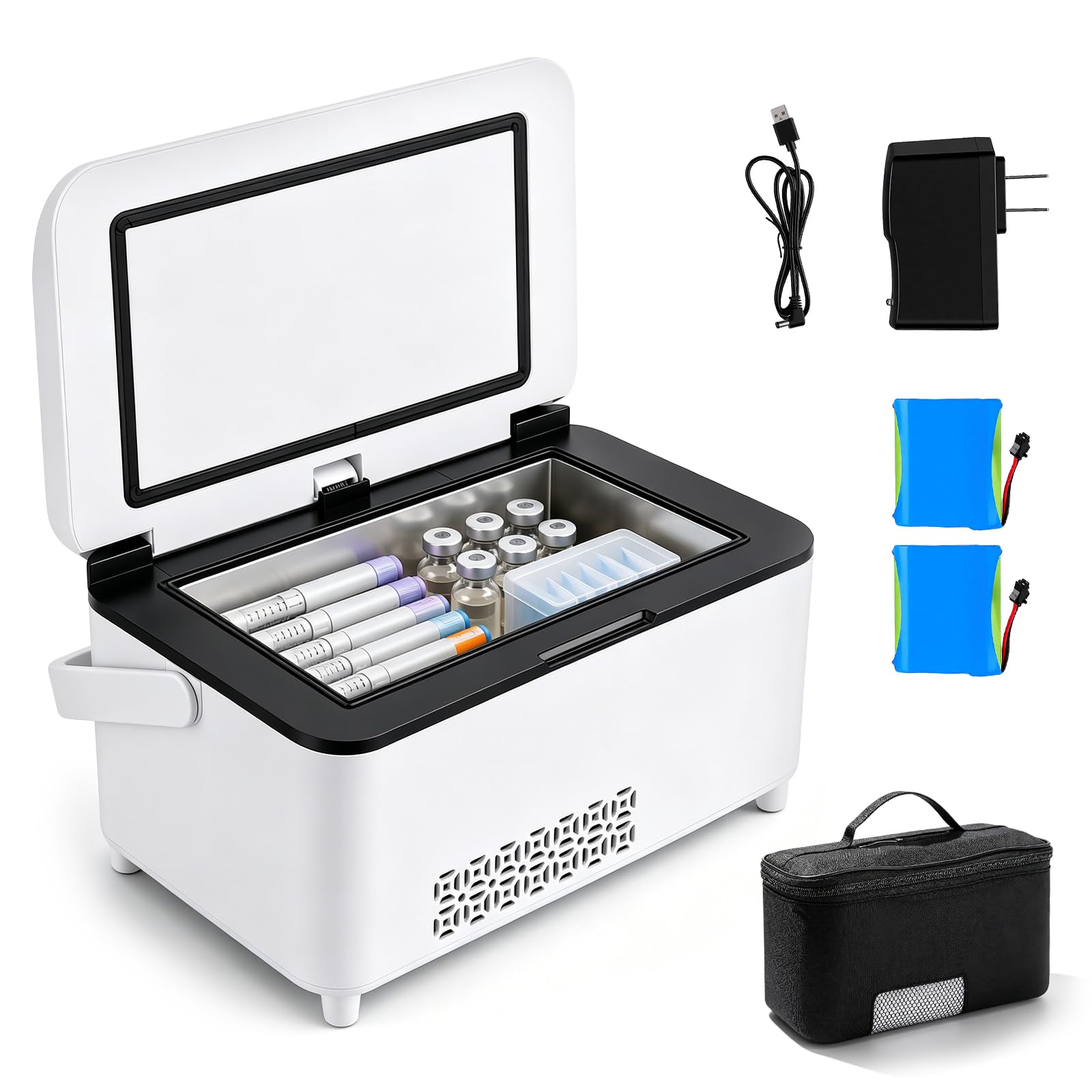 Frigo elettrico per insulina, con doppia batteria (2 x 13600 mAh) e display LCD, borsa frigo per medicinali regolabile 2-8 °C, mini frigorifero portatile per auto, viaggi, casa