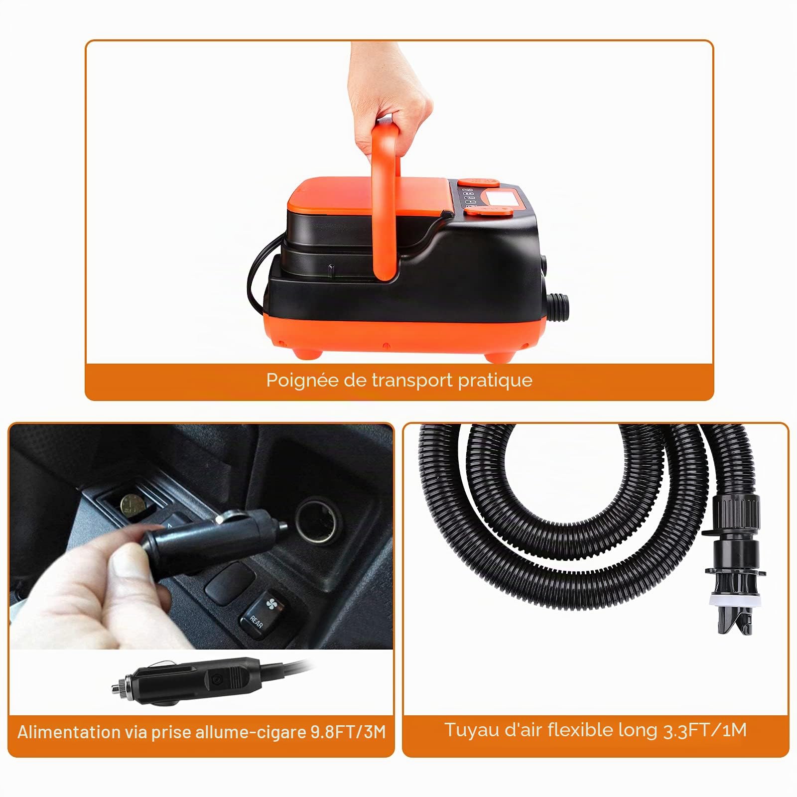 AGPTEK Pompe à air Rechargeable, Pompe à air électrique numérique pour Paddleboard Gonflable 16 PSI 12 V, portative pour Matelas pneumatiques, tentes et Bateaux gonflables