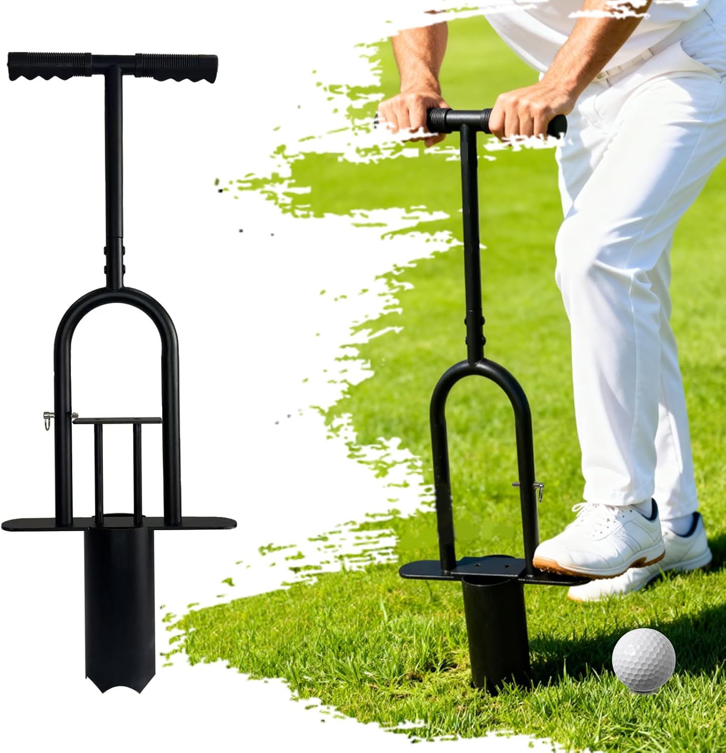 Portable Golf Hole Cutter Tool, Golf Practice, 4" & 6" Metal Cup Digger with Detachable Handle for Backyard, Lawn & Putting Green Outdoor Training Aid