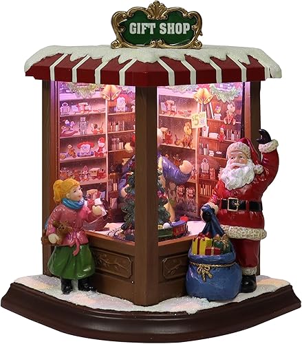 Miniatura 8 de MOMENTS IN TIME Edificio de pueblo navideño, tienda de juguetes de Papá Noel con música navideña, luces LED, funciona con pilas (no incluidas) (8.8