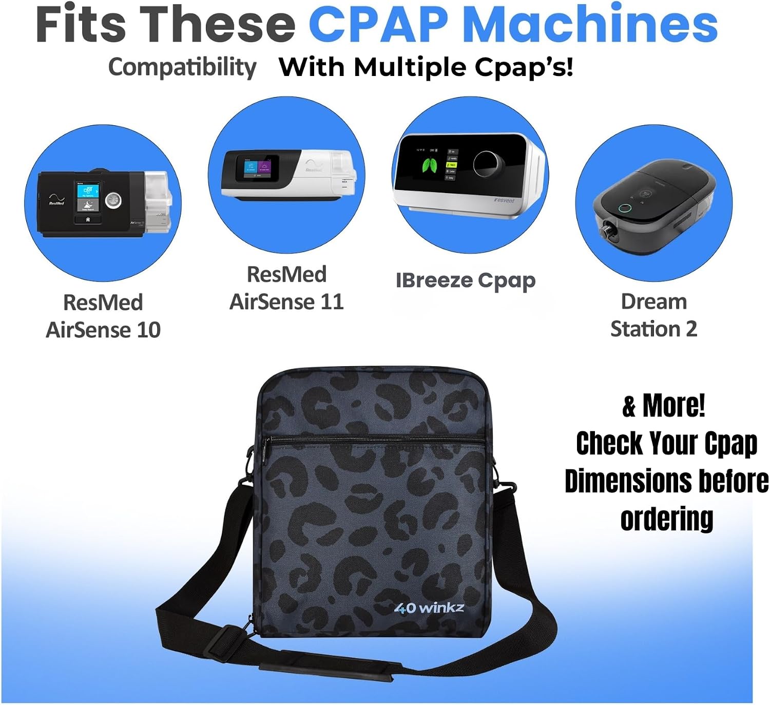 40Winkz CPAP Travel Bag, Carrying Case Fits AirSense 10, 11, Leopard image 2