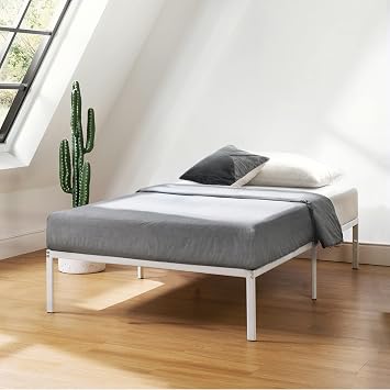 Best Price Mattress 14 Inch Metal Platform Bed Frame, Heavy Duty Steel Slats, White, Twin