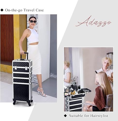 Miniatura 7 de Adazzo Maleta de maquillaje 4 en 1 con ruedas para cosméticos, caja de tecnología de uñas para artistas de maquillaje, estilistas, estuche de
