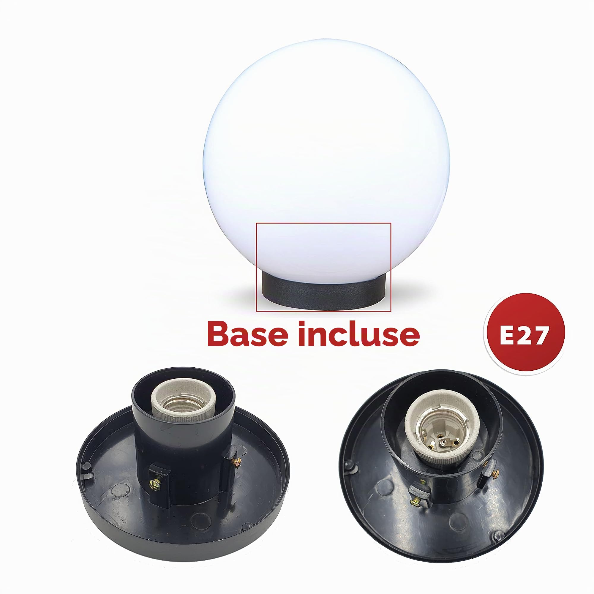 Velamp Globe de jardin, lampadaire d'extérieur 300 mm, douille E27, compatible LED, étanche IP44, sphère pour jardin, parcs, copropriétés, terrasses. Blanc (Lot de 2)