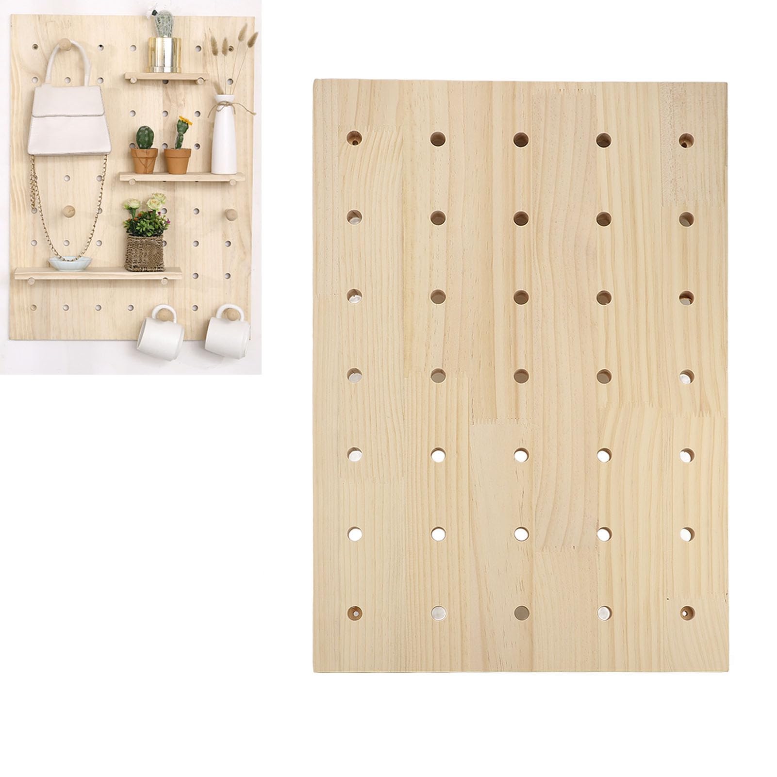 Drewniana Tablica Pegboard, Organizer ścienny z Drewna Bukowego 40x60 Cm, Konfigurowalny i Oszczędzający Miejsce Panel do Przechowywania z łatwym Montażem Akcesoria do łazienki w Domowym