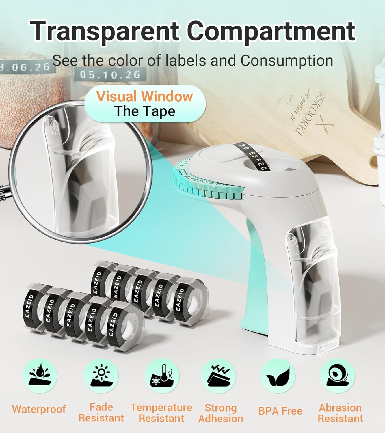 Embossing Label Maker Manual, Embossed Label Maker Machine with Tapes, Retro 3D Vintage Embosser Labeler with 10 Rolls 3/8 Inch Label Tapes for Home Gifts, DIY Crafting Scrapbooking Supplies - Image 8