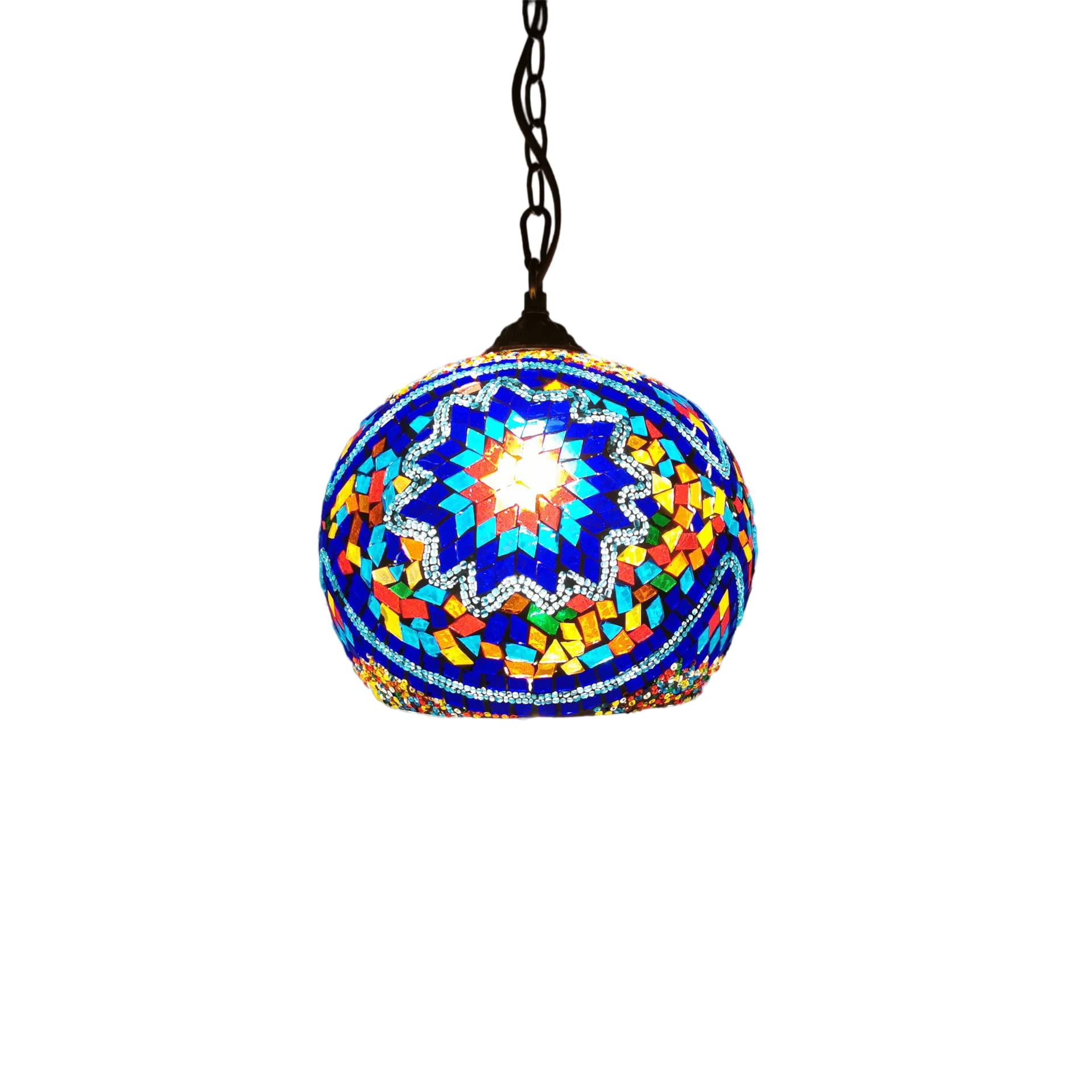 HPTHLY Turkish Moroccan Mosaic Plug In Swag Pendant Lamp Light Fixture Plugged Tiffany Chandelier For Hallway Aisle Porch Stairway Closet,8 Comfortable Anniversary (15-A)