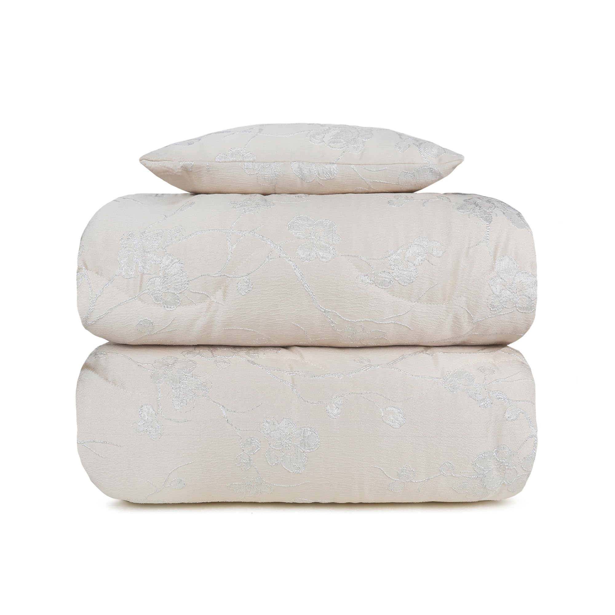 Generico Trapunta Matrimoniale Ragame 260x280 cm con Cuscino Coordinato – Raso Jacquard Morbido e Raffinato, Imbottitura 350 g/m² – Trapunta Invernale Elegante – Prodotto Italiano (Panna)