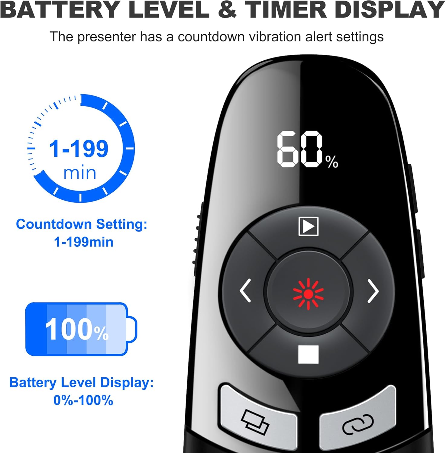 DinoFire Presentation Clicker with Countdown Timer, USB A & USB C Rechargeable Wireless Presenter Powerpoint Remote for Teachers, Office, Classroom, Conference