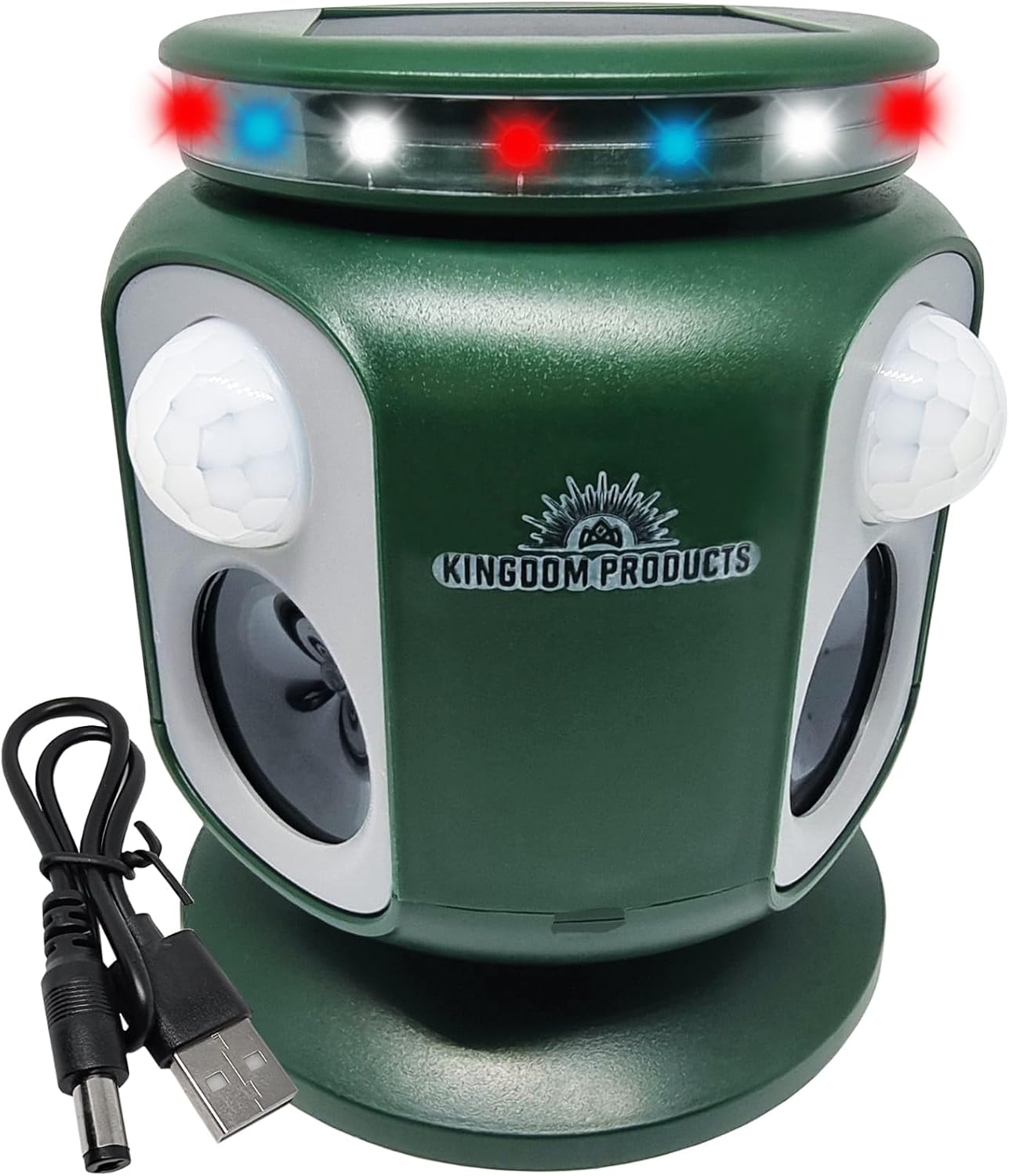 Solar Animal Repeller with Expanded Detection Range – Animal Repellent Outdoor Motion Activated by 2 Powerful Sensors, Wider Range of 220 Degrees, Stronger LED Lights, 2 Alarms and Free USB Cable