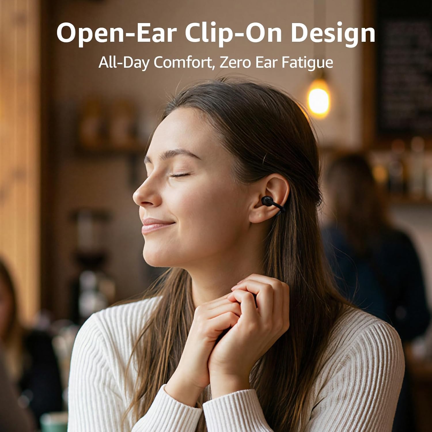 1Mii AI Open Ear Earbuds, Lightweight Clip-On Wireless Earbuds, Open Ear Bluetooth 6.0 Headphones with Display Design, AI Translation Voice Chat Custom EQ via App, for Sports, Running, Workout, Black