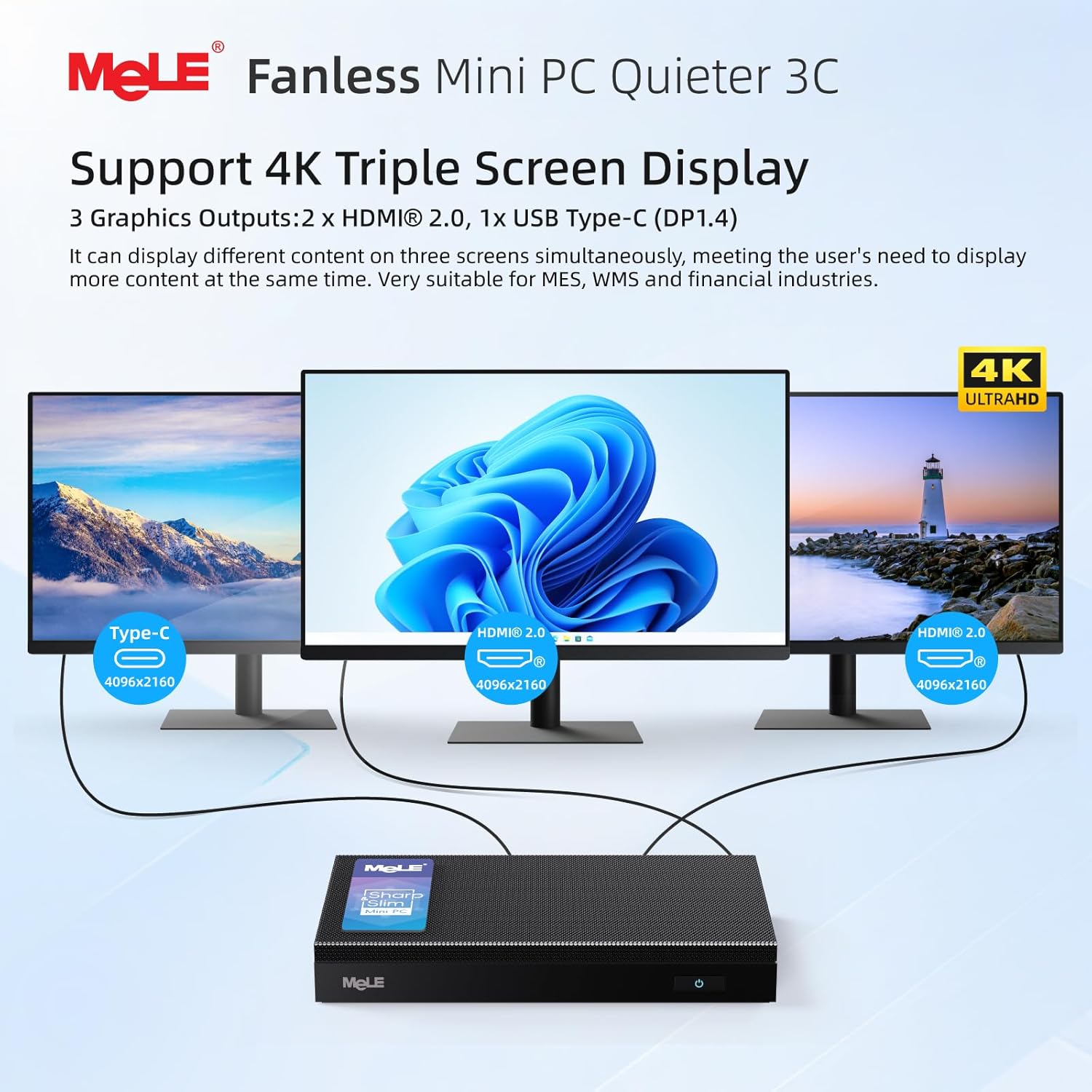 MeLE Quieter 3C Fanless Mini PC N5105 8GB LPDDR4x 128GB eMMC Win11Pro Ultrathin Micro Desktop Computer Dual HDMI + USB-C 4K Triple Display WiFi 5 BT5.1 GbE, on Industrial IoT Digital Signage MES WMS - Image 2