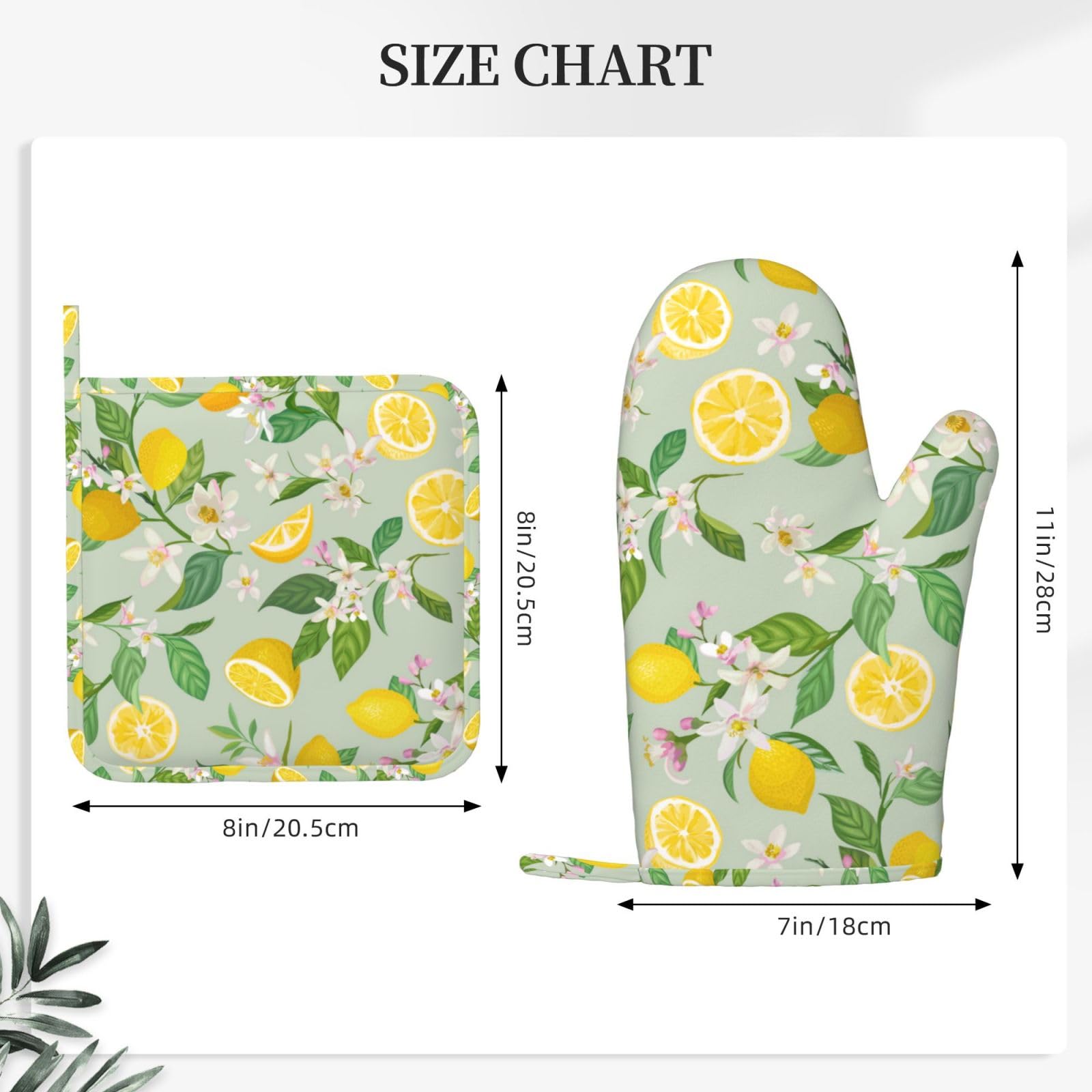 Juego de manoplas de horno de limón, juego de soportes para ollas, papel de limón, amarillo, cítricos, limones, guantes de horno de cocina, resistentes al calor, antideslizantes, 4