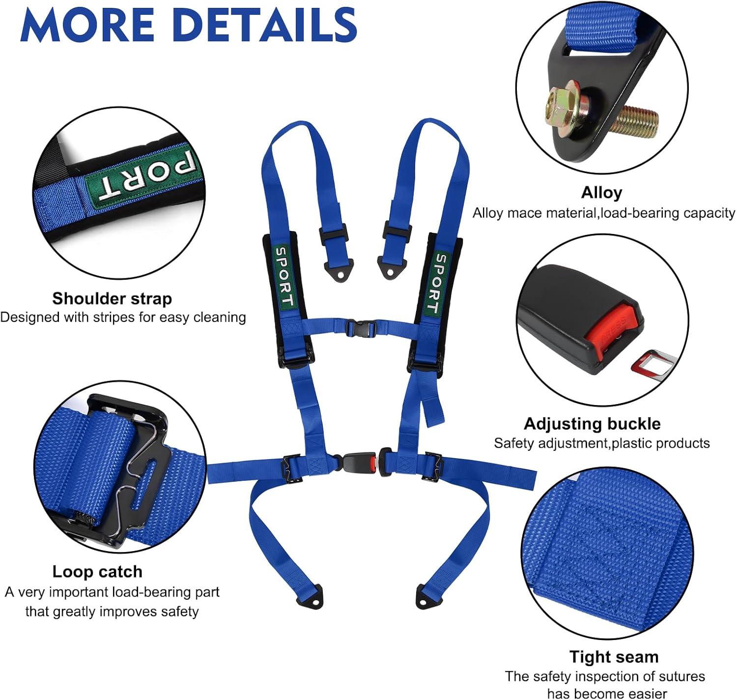 DING.PAI 2Pcs 4 Point Bucket Racing Harness with Padding Heavy Duty Buckle Upgraded 2 Inch Black Straps UTV Harness 4 Point Universal Adjustable for Adults Easy Install (Blue)