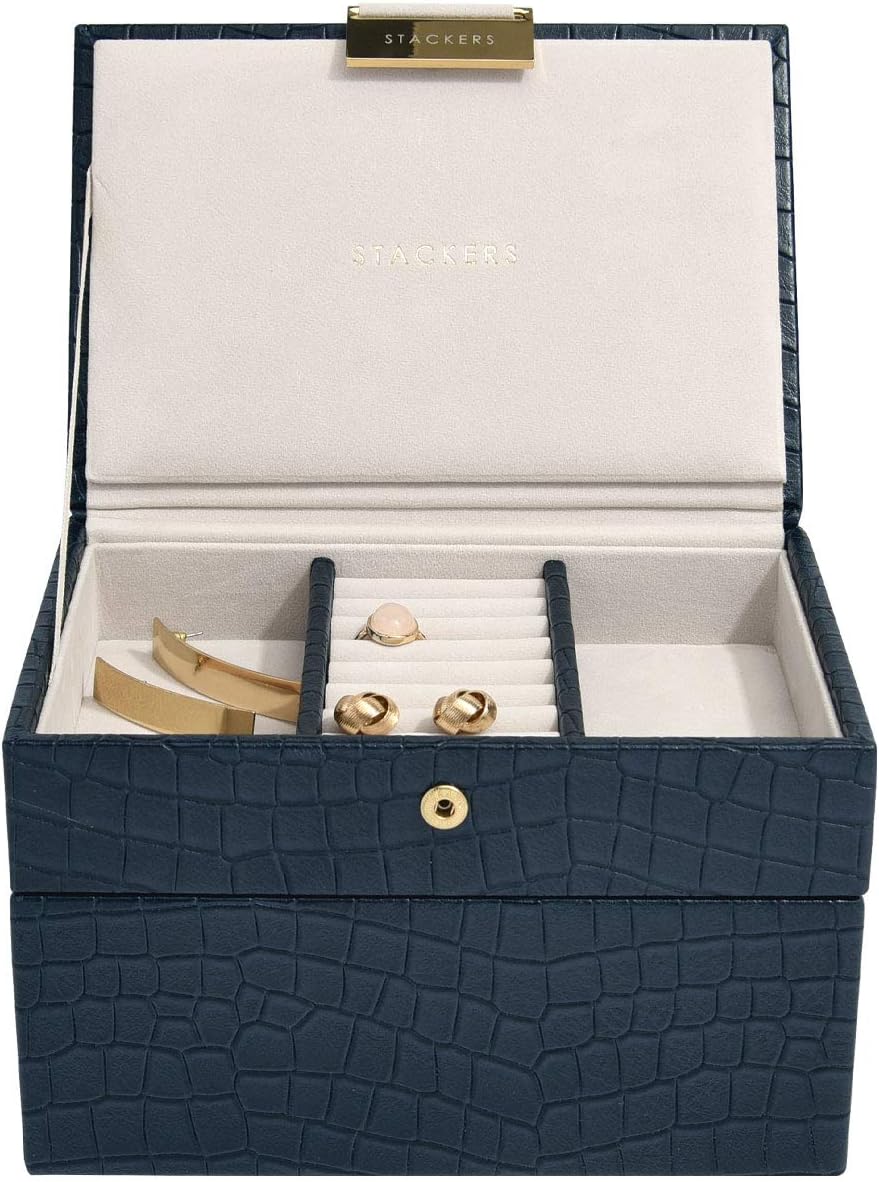 Stackers Navy Croc Mini Jewellery Box - Set of 2