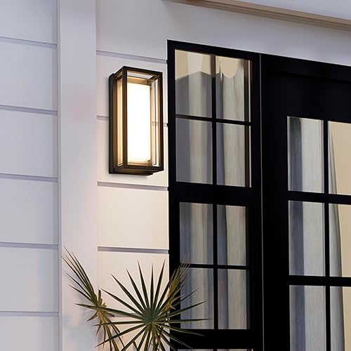 Miniatura 3 de Maxxima Farol LED de pared para porche, color negro con lente transparente, 1800 lúmenes, 5 CCT 2700K/3000K/3500K/4000K/5000K, linterna moderna para