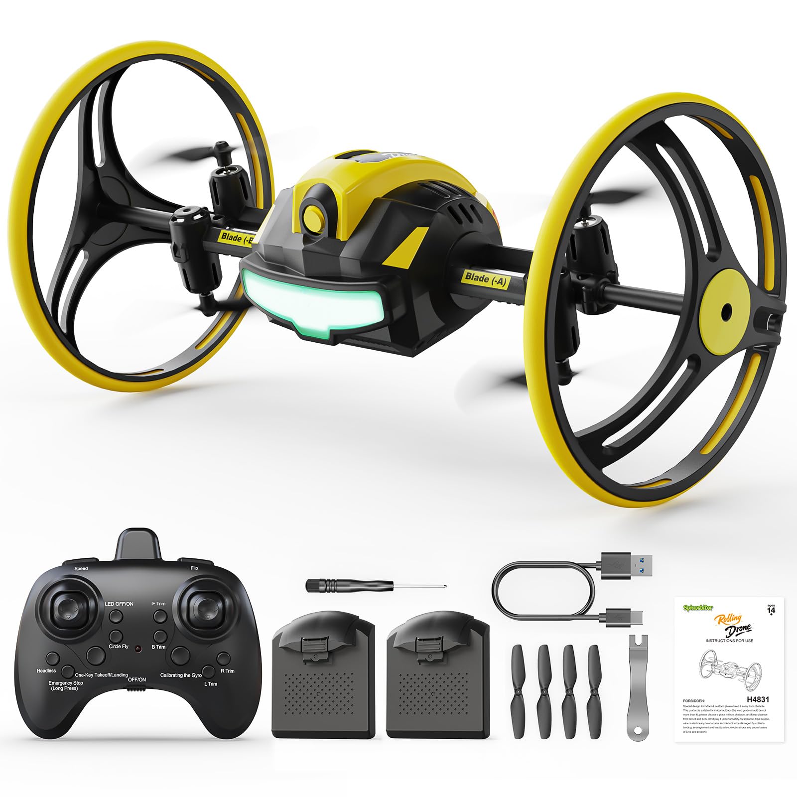 RC Wandkletternde Stunt Drohne mit Doppelrädern, 3-in-1 mit LED | ToyAward 2026 nominiert (Spielwarenmesse Nürnberg), 360° Tricks, Fernsteuerung für Jugendliche & Erwachsene