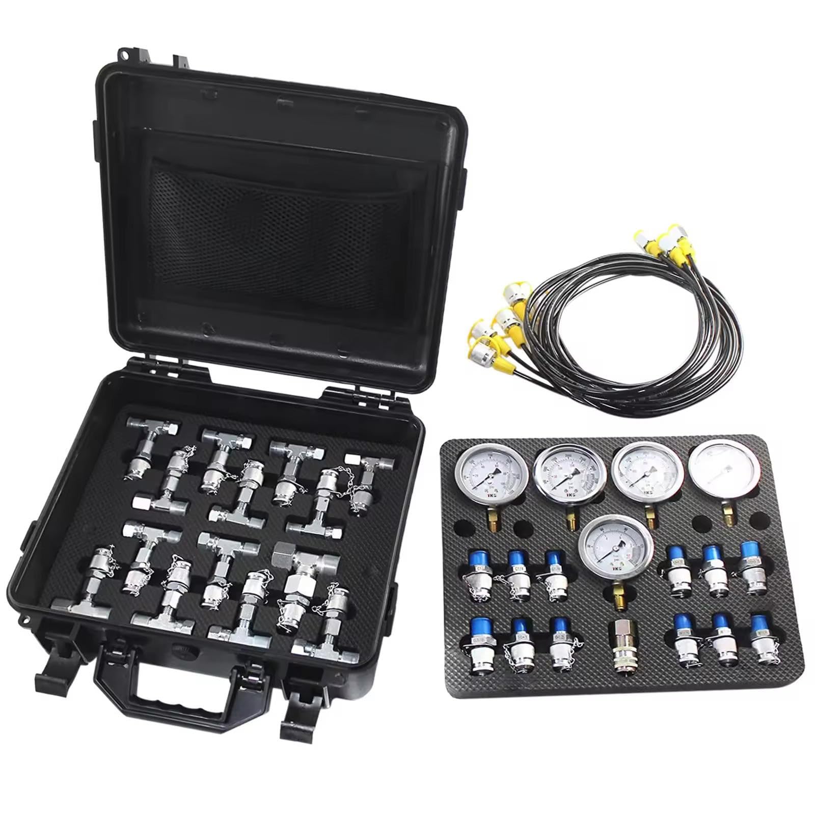 guoyjmm Hydraulic Pressure Test Kit with 5 Gauges 13 Test Couplings 14 Tee Connectors 5 Test Hoses for Excavator Construction Machinery 10/100/250/400/600bar