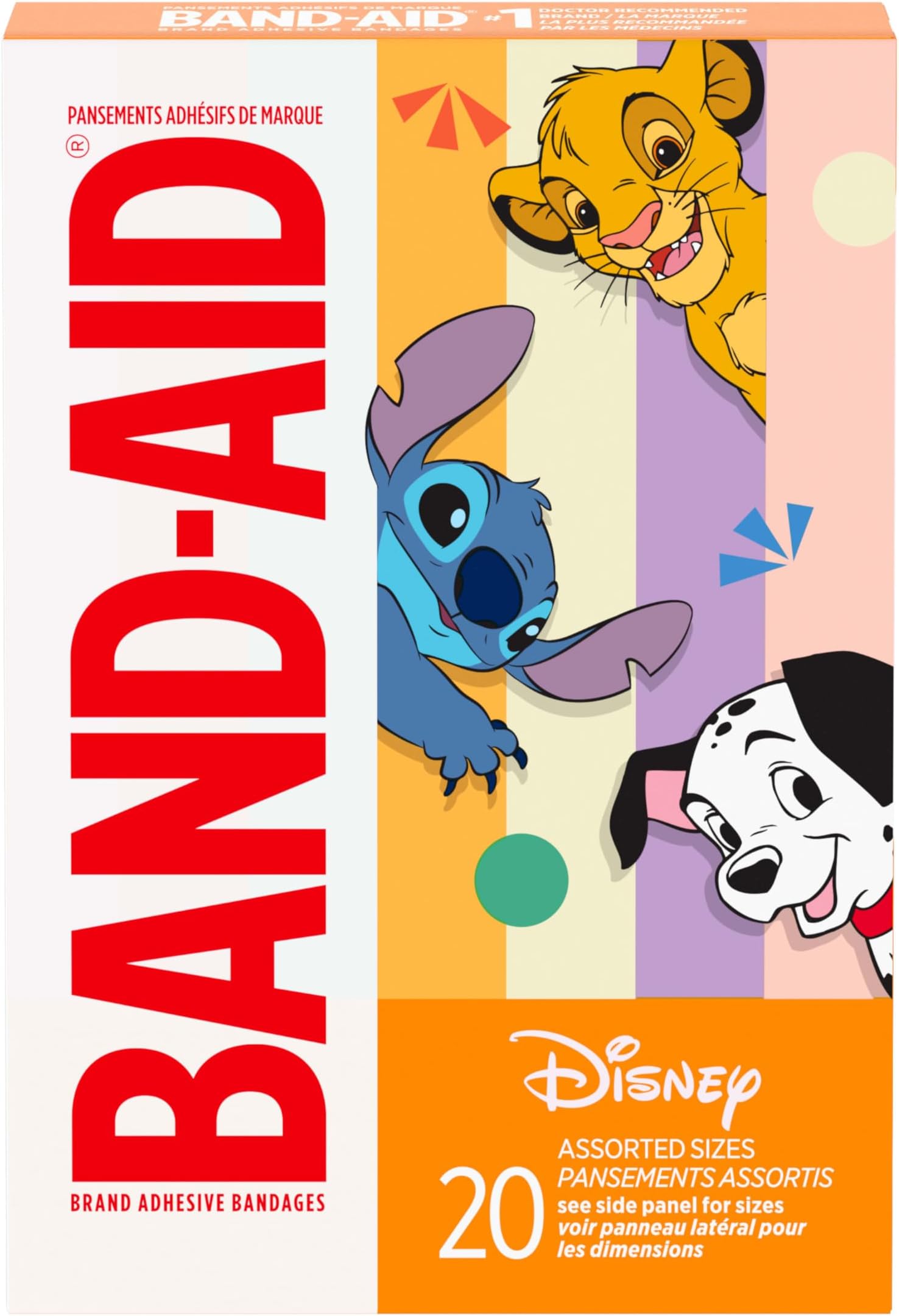 Brand Adhesive Children's Bandages for Minor Cuts & Scrapes, Wound Care Featuring Classic Disney Characters, Fun Bandages for Kids and Toddlers, Assorted Sizes, 20 ct