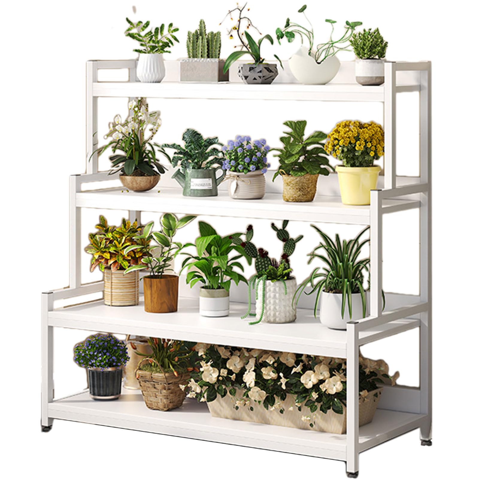 Support plantes pour salon : étagère à fleurs blanche de style industriel