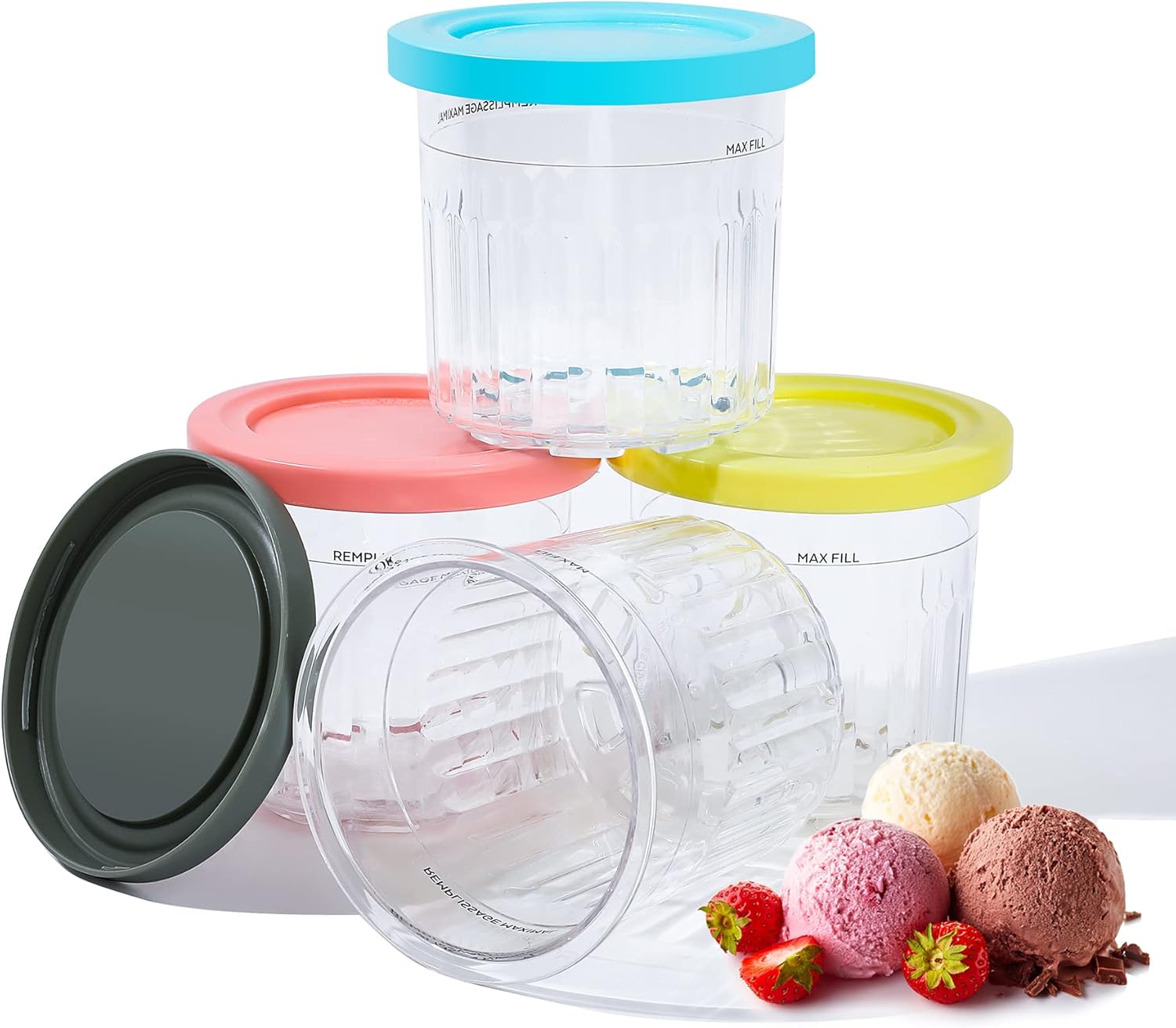 LP 4 Pcs Ice Cream Pints Containers and Lids, 16oz Cups