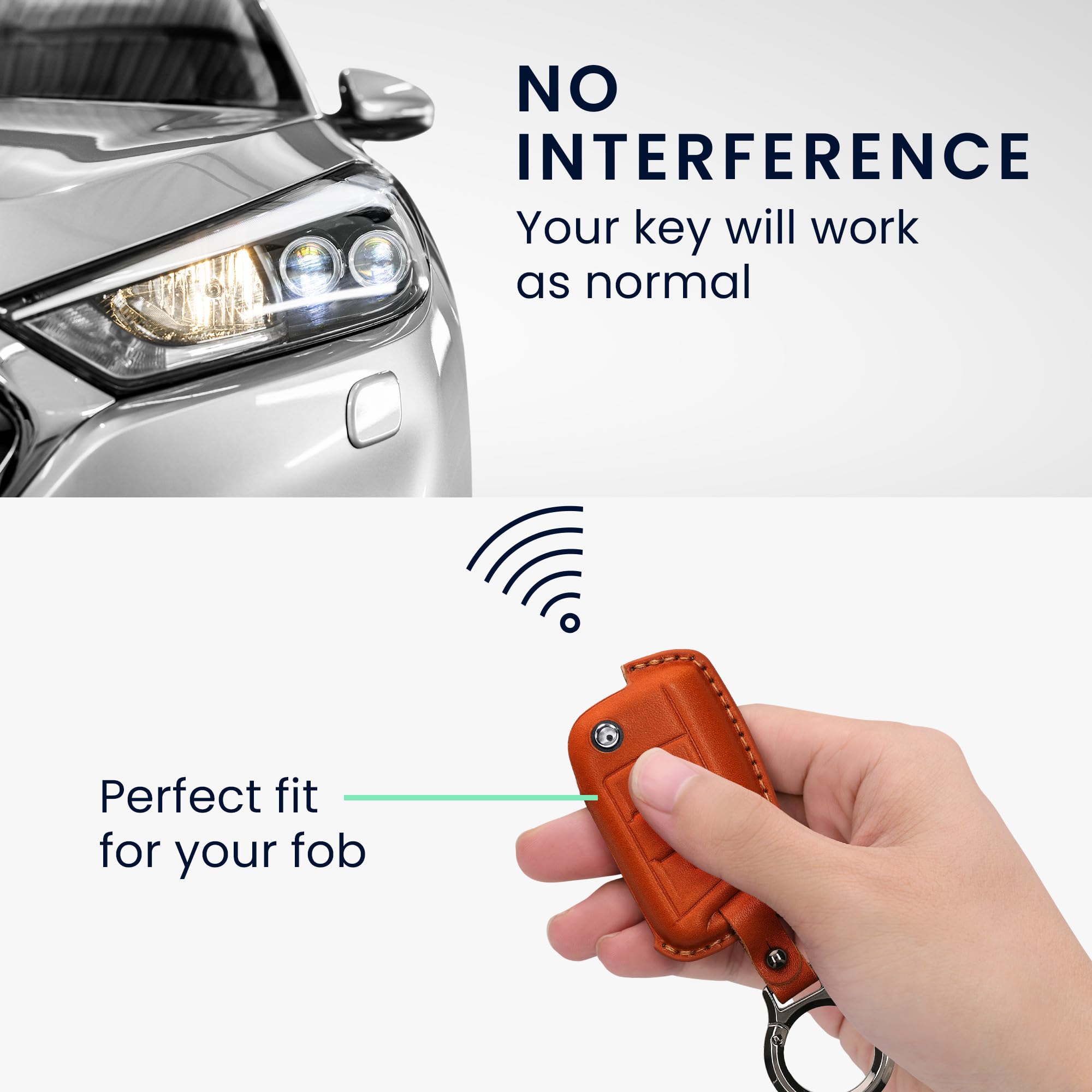 kwmobile Leather Key Cover Compatible with VW Golf 7 MK7 3 Button Car Key Key Cover - Genuine Leather - Brown - Image 3