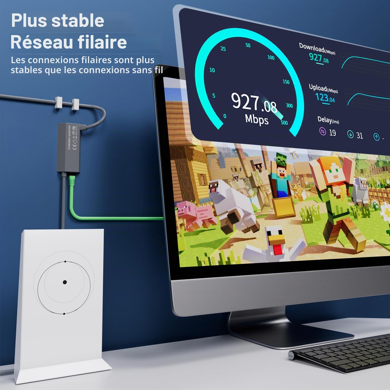 HanCenDa Adaptateur Ethernet pour Sta-rlink Rectangle Dish Satellite Internet V2, Star-link vers RJ45 Gigabit Ethernet, connexion réseau rapide et stable pour Star-link Actated Gen 2, noir
