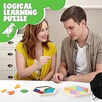 Vista 3 de Yunsailing Paquete de 3 rompecabezas hexagonales de madera con bolsa de almacenamiento, bloques rusos de madera, rompecabezas geométrico