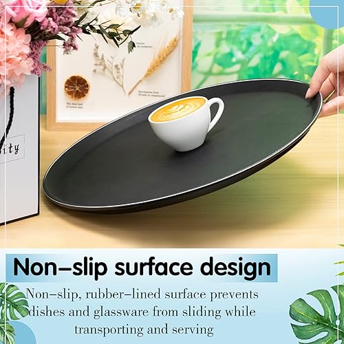 Miniatura 3 de Lallisa 8 bandejas grandes de 16 pulgadas para servir restaurantes con bandeja antideslizante de plástico antideslizante redonda para servir en bar,