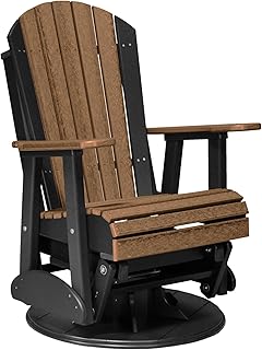 LuxCraft 2' Adirondack Outdoor Swivel Glider Chair, Patio Gliding Rocker, Swiveling Glider Rocking Chair for Outside (Antique Mahogany & Black)