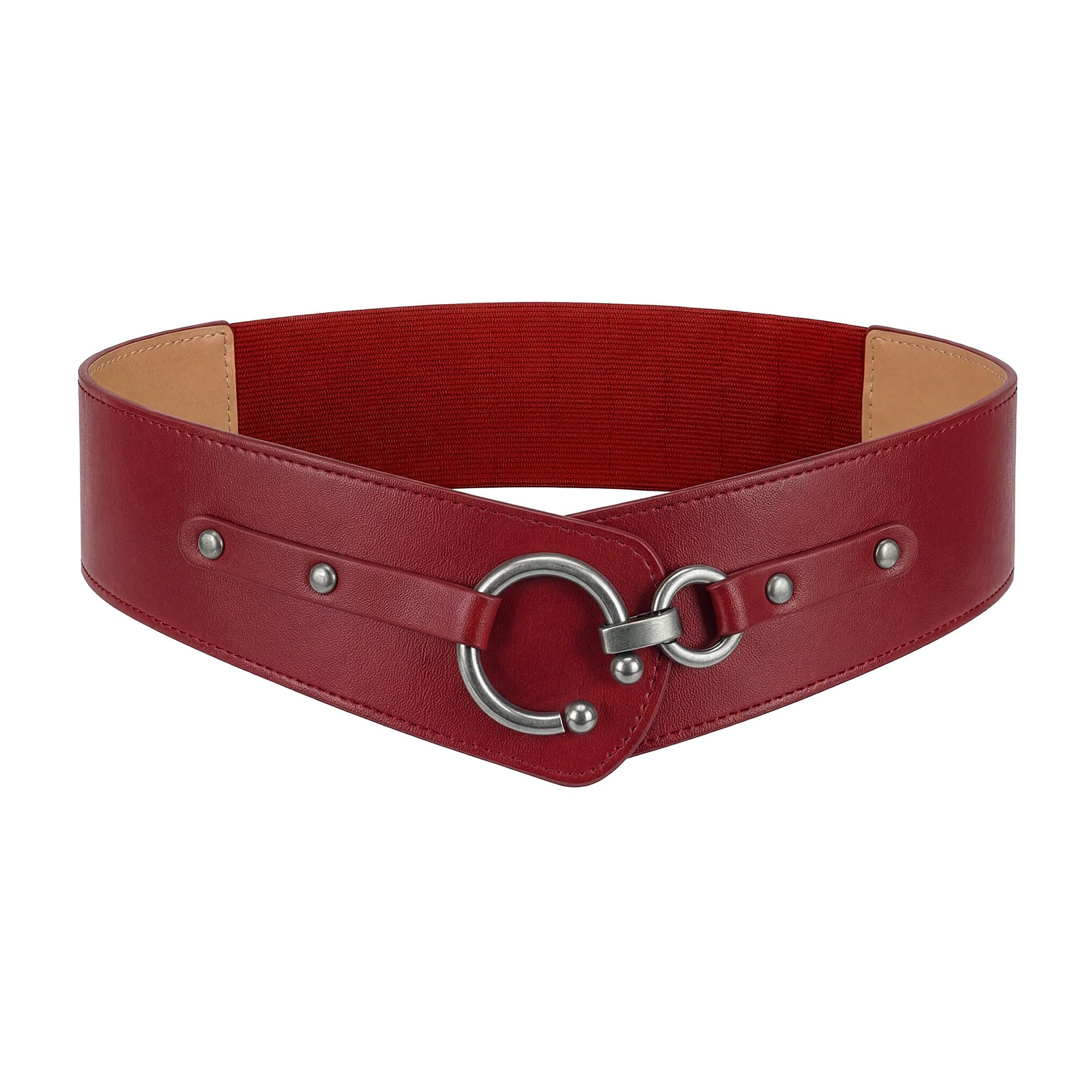 BlackButterfly Wide Elastic Stretch Retro Metal Interlock Buckle Belt (Red, XXL)