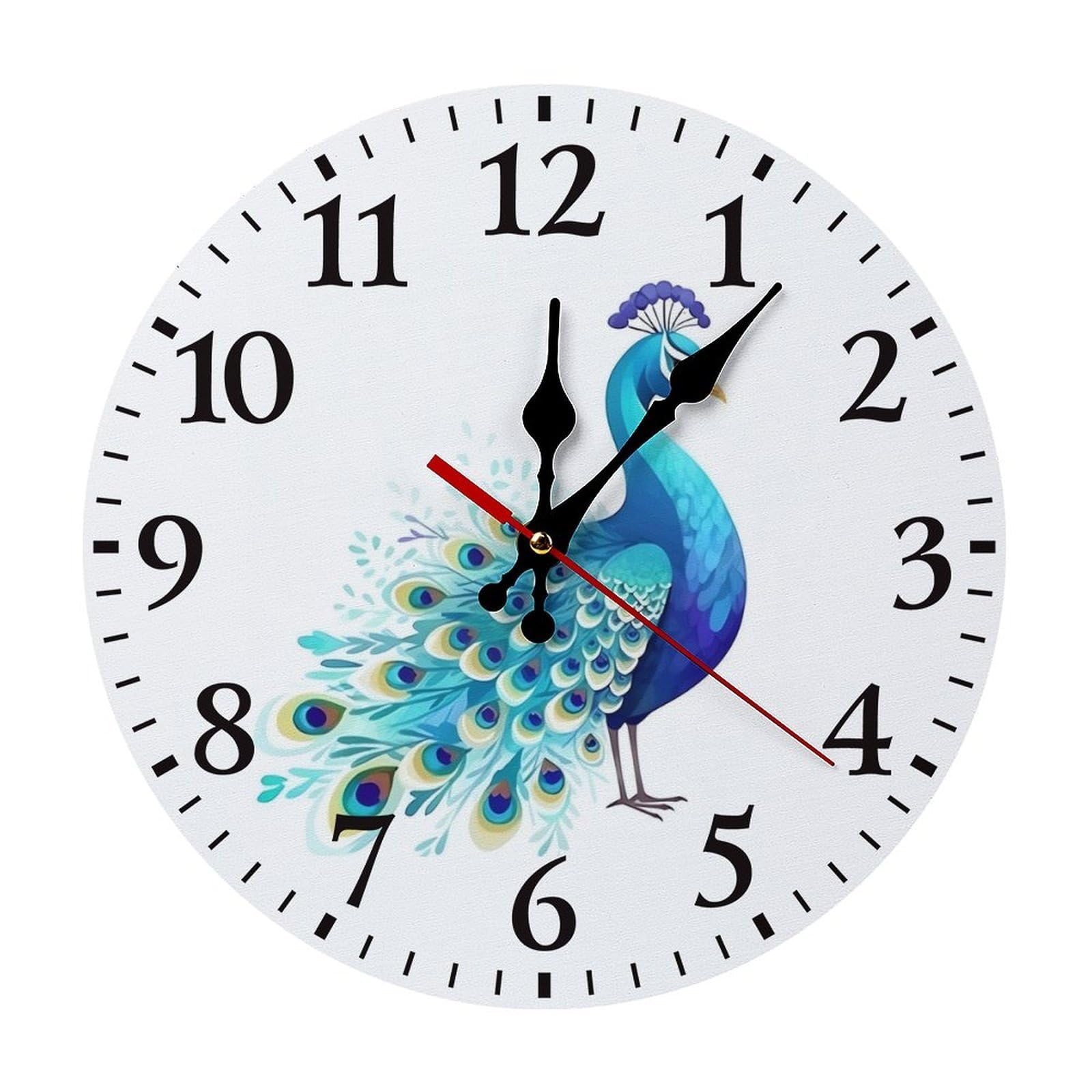 NTVOWPZO 10 Inch Wall Clock Cartoon Blue Peacock Battery Operated Wall Clocks Silent Non-Ticking Round Wall Clock for Living Room Kitchen Home Office Wall Decorative Clock