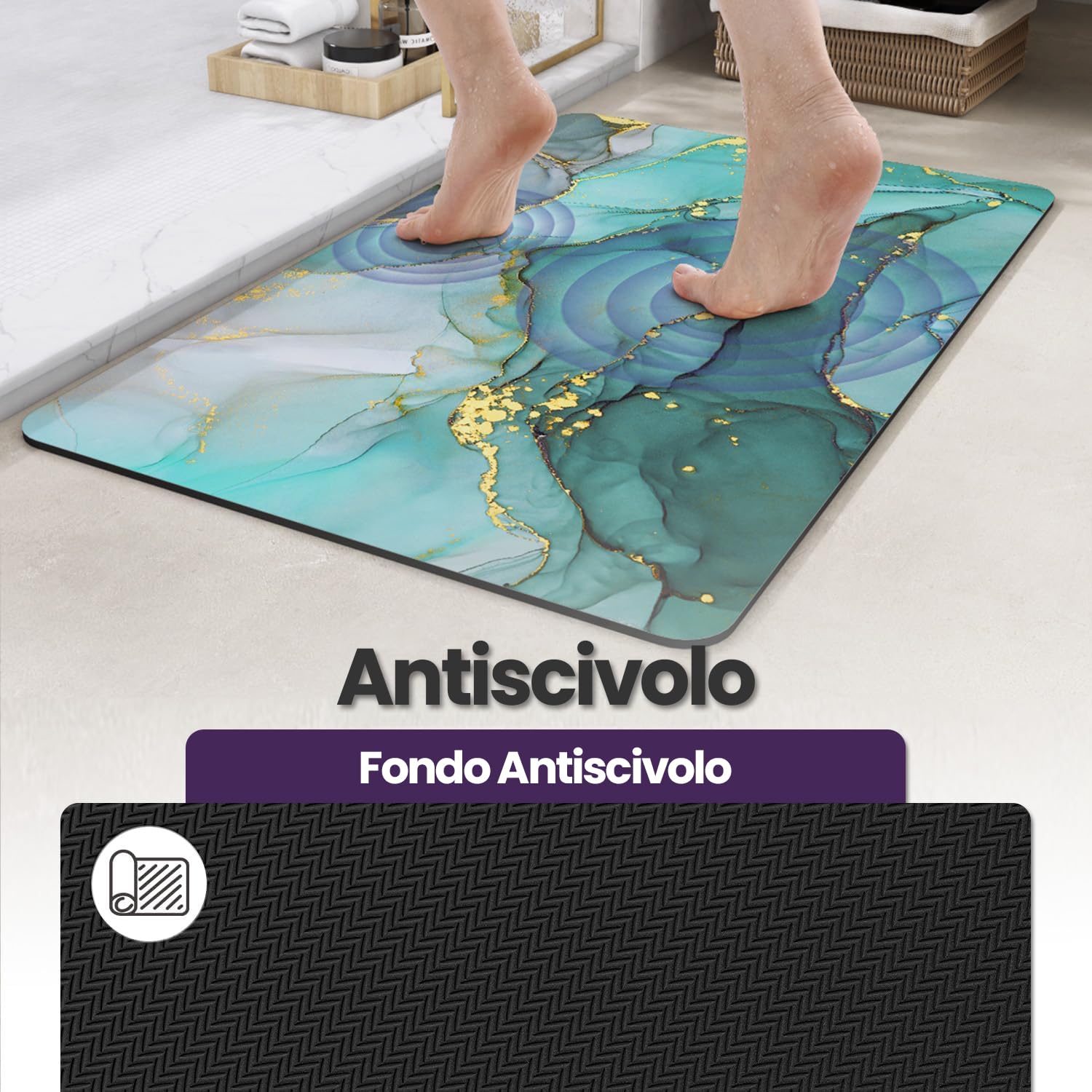 DEXI Tappeto Bagno Assorbente 60 x 90 cm, Tappeti Antiscivolo e Lavabile, Ultra-sottile, Asciugatura Rapida Tappetino per Porta Doccia, Verde